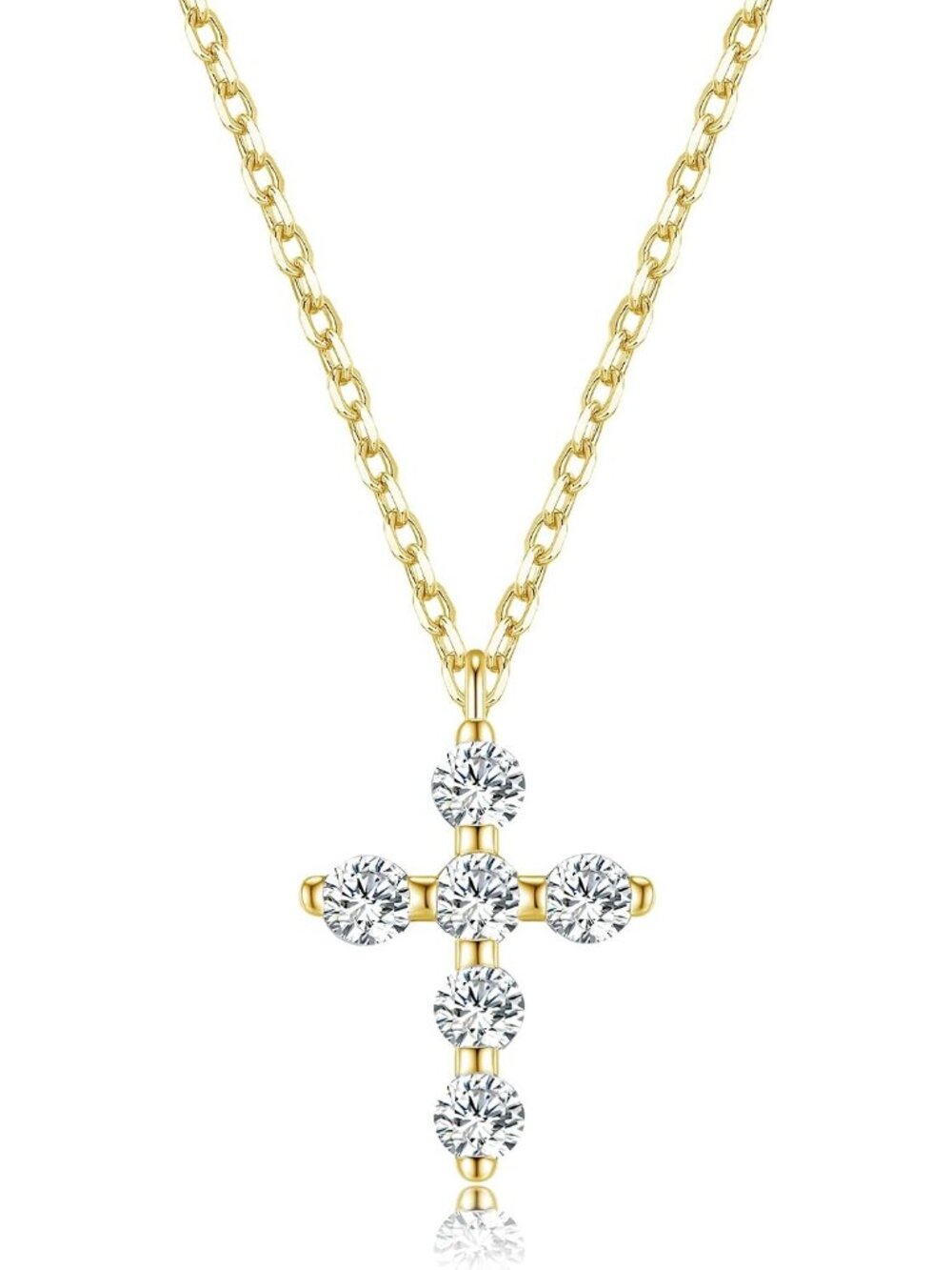 Women's14k Gold Plated Silver Moissanite Cross Necklace Christian Faith Gift